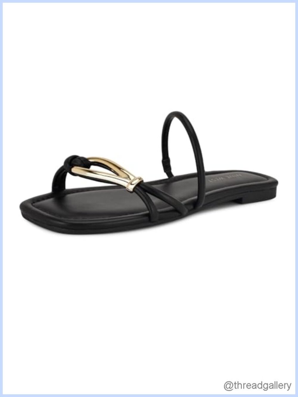 Nine West Tigra Flat Sandals Faux Leather Slip-On Square Toe Casual Dressy
